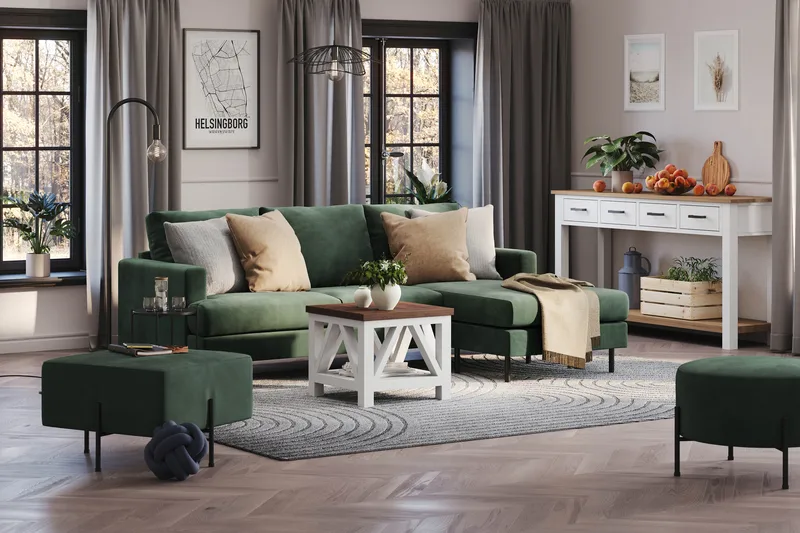 Menard Compact 3-seters Høyrevendt L-formet Divansofa i Manchester - Grønn - Møbler - Sofaer - Sofaer med sjeselong - 3 seters sofa med divan