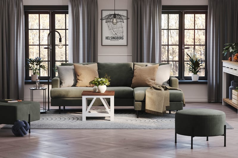 Menard Compact 3-seters Høyrevendt L-formet Divansofa i Manchester - Mørk grønn - Møbler - Sofaer - Sofaer med sjeselong - 3 seters sofa med divan