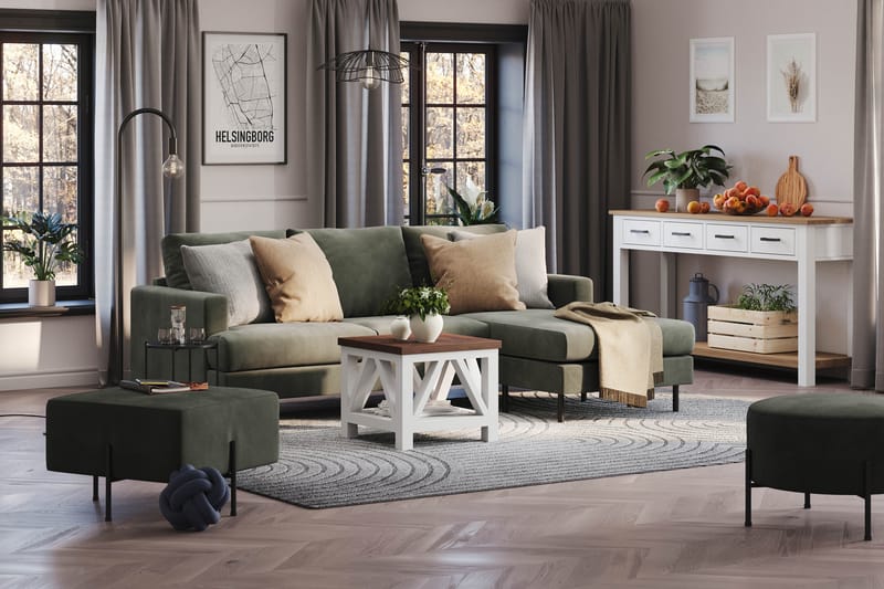 Menard Compact 3-seters Høyrevendt L-formet Divansofa i Manchester - Mørk grønn - Møbler - Sofaer - Sofaer med sjeselong - 3 seters sofa med divan