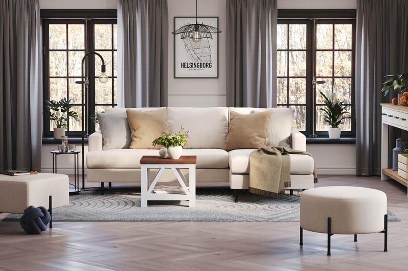 Menard Compact 3-seters Høyrevendt L-formet Divansofa i Stoff - Beige - Møbler - Sofaer - Sofaer med sjeselong - 3 seters sofa med divan