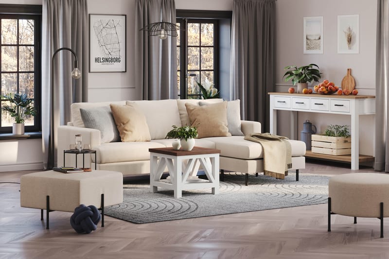 Menard Compact 3-seters Høyrevendt L-formet Divansofa i Stoff - Beige - Møbler - Sofaer - Sofaer med sjeselong - 3 seters sofa med divan