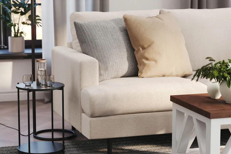 Menard Compact 3-seters Høyrevendt L-formet Divansofa i Stoff - Beige - Møbler - Sofaer - Sofaer med sjeselong - 3 seters sofa med divan