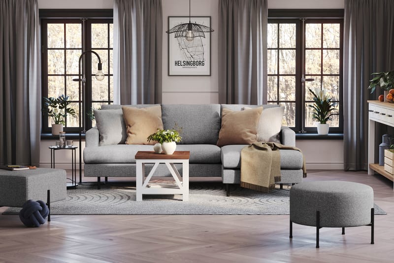 Menard Compact 3-seters Høyrevendt L-formet Divansofa i Stoff - Grå - Møbler - Sofaer - Sofaer med sjeselong - 3 seters sofa med divan