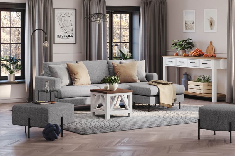Menard Compact 3-seters Høyrevendt L-formet Divansofa i Stoff - Grå - Møbler - Sofaer - Sofaer med sjeselong - 3 seters sofa med divan