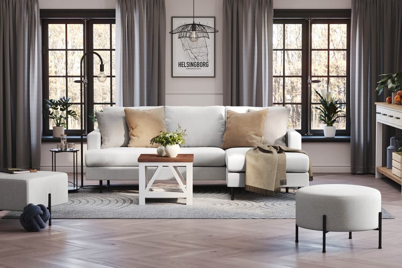 Menard Compact 3-seters Høyrevendt L-formet Divansofa i Stoff - Lys grå - Møbler - Sofaer - Sofaer med sjeselong - 3 seters sofa med divan