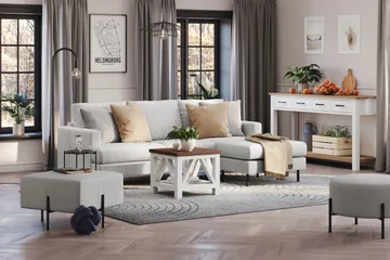 Menard Compact 3-seters Høyrevendt L-formet Divansofa i Stoff - Lys grå - Møbler - Sofaer - Sofaer med sjeselong - 3 seters sofa med divan