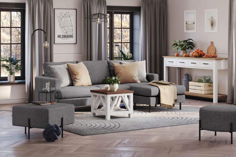 Menard Compact 3-seters Høyrevendt L-formet Divansofa i Stoff - Mørk grå - Møbler - Sofaer - Sofaer med sjeselong - 3 seters sofa med divan