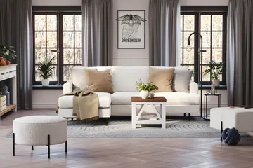 Menard Compact 3-seters Venstrevendt L-formet Divansofa i Bouclé - Hvit - Møbler - Sofaer - Sofaer med sjeselong - 3 seters sofa med divan