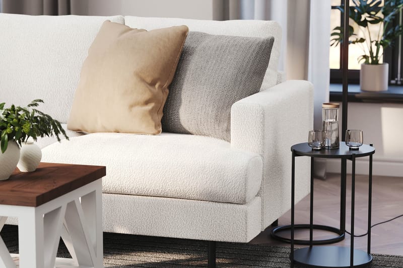 Menard Compact 3-seters Venstrevendt L-formet Divansofa i Bouclé - Hvit - Møbler - Sofaer - Sofaer med sjeselong - 3 seters sofa med divan