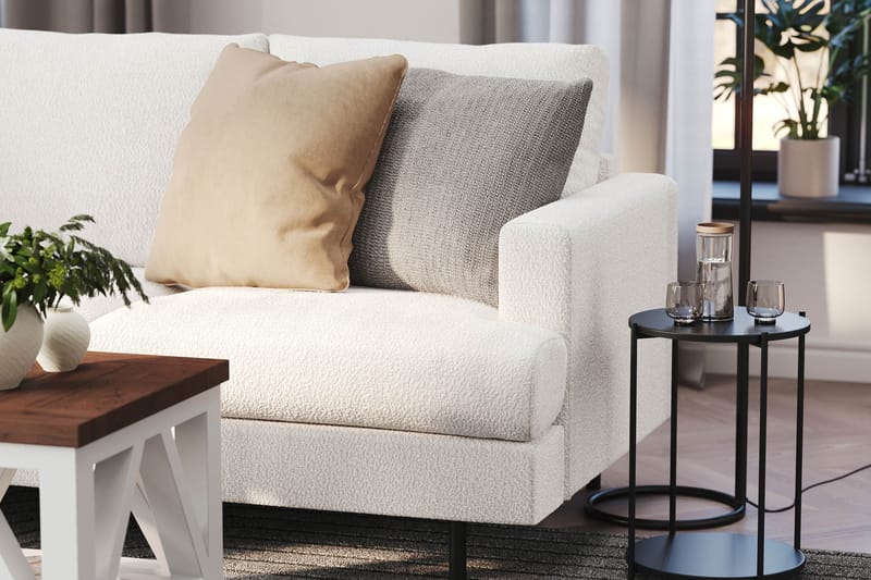 Menard Compact 3-seters Venstrevendt L-formet Divansofa i Bouclé - Hvit - Møbler - Sofaer - Sofaer med sjeselong - 3 seters sofa med divan