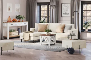 Menard Compact 3-seters Venstrevendt L-formet Divansofa i Fløyel - Kremhvit - Møbler - Sofaer - Sofaer med sjeselong - 3 seters sofa med divan