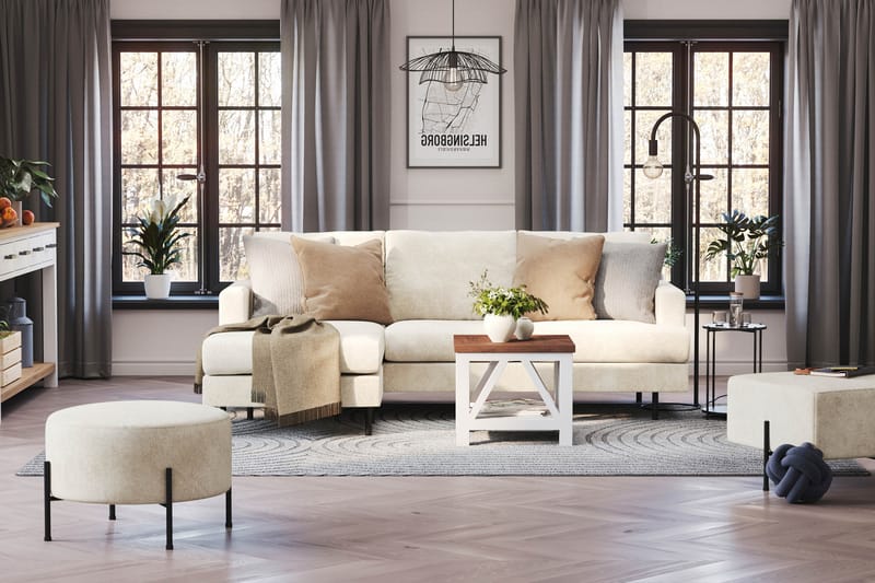 Menard Compact 3-seters Venstrevendt L-formet Divansofa i Fløyel - Kremhvit - Møbler - Sofaer - Sofaer med sjeselong - 3 seters sofa med divan