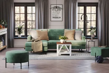 Menard Compact 3-seters Venstrevendt L-formet Divansofa i Fløyel - Mørk grønn - Møbler - Sofaer - Sofaer med sjeselong - 3 seters sofa med divan