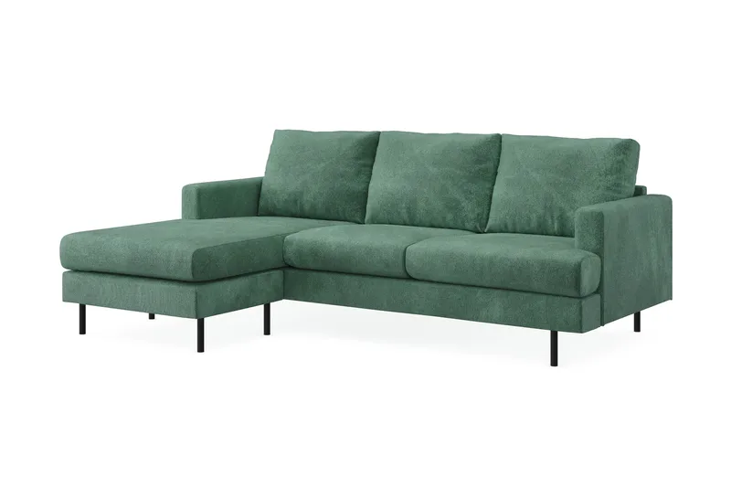 Menard Compact 3-seters Venstrevendt L-formet Divansofa i Fløyel - Mørk grønn - Møbler - Sofaer - Sofaer med sjeselong - 3 seters sofa med divan