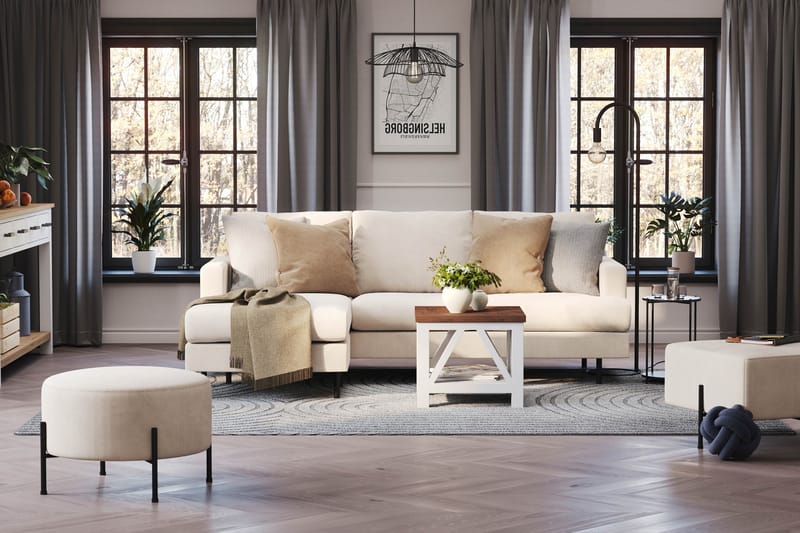 Menard Compact 3-seters Venstrevendt L-formet Divansofa i Manchester - Beige - Møbler - Sofaer - Sofaer med sjeselong - 3 seters sofa med divan