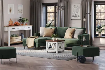 Menard Compact 3-seters Venstrevendt L-formet Divansofa i Manchester - Grønn - Møbler - Sofaer - Sofaer med sjeselong - 3 seters sofa med divan