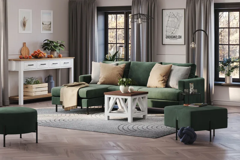 Menard Compact 3-seters Venstrevendt L-formet Divansofa i Manchester - Grønn - Møbler - Sofaer - Sofaer med sjeselong - 3 seters sofa med divan