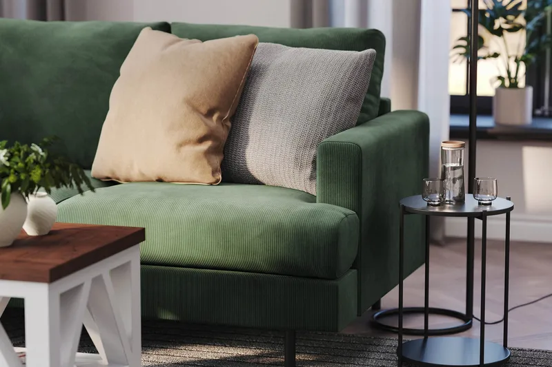 Menard Compact 3-seters Venstrevendt L-formet Divansofa i Manchester - Grønn - Møbler - Sofaer - Sofaer med sjeselong - 3 seters sofa med divan