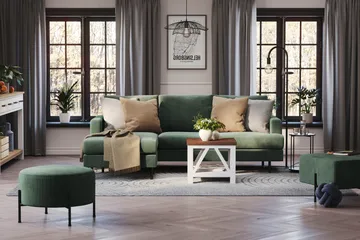 Menard Compact 3-seters Venstrevendt L-formet Divansofa i Manchester - Grønn - Møbler - Sofaer - Sofaer med sjeselong - 3 seters sofa med divan