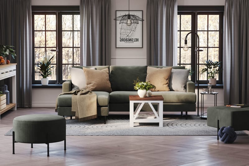 Menard Compact 3-seters Venstrevendt L-formet Divansofa i Manchester - Mørk grønn - Møbler - Sofaer - Sofaer med sjeselong - 3 seters sofa med divan