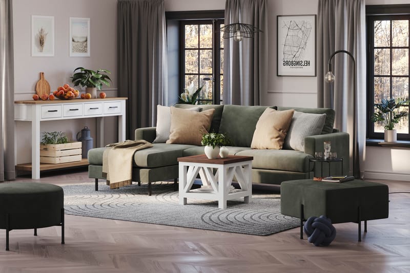 Menard Compact 3-seters Venstrevendt L-formet Divansofa i Manchester - Mørk grønn - Møbler - Sofaer - Sofaer med sjeselong - 3 seters sofa med divan