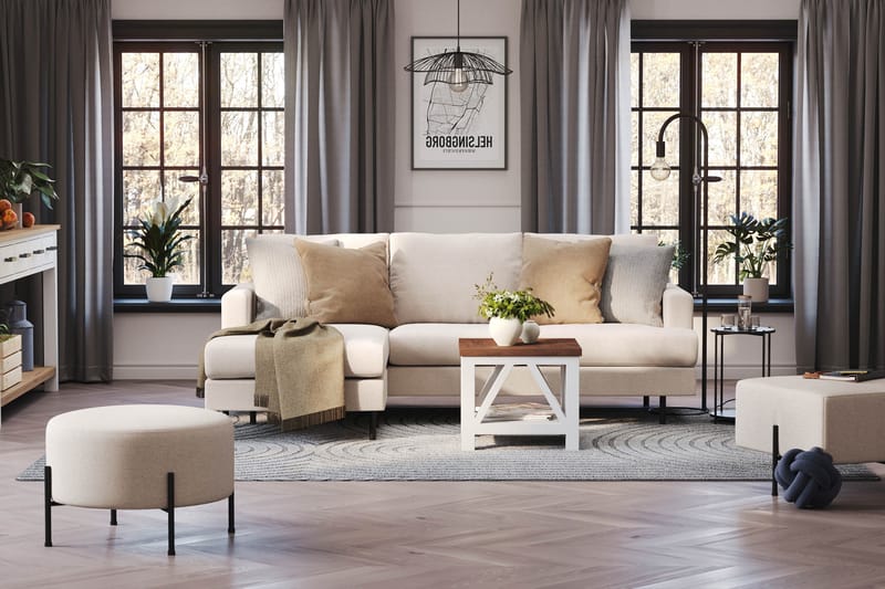Menard Compact 3-seters Venstrevendt L-formet Divansofa i Stoff - Beige - Møbler - Sofaer - Sofaer med sjeselong - 3 seters sofa med divan