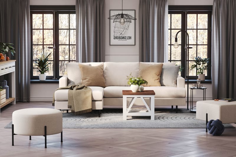 Menard Compact 3-seters Venstrevendt L-formet Divansofa i Stoff - Beige - Møbler - Sofaer - Sofaer med sjeselong - 3 seters sofa med divan