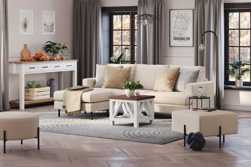 Menard Compact 3-seters Venstrevendt L-formet Divansofa i Stoff - Beige - Møbler - Sofaer - Sofaer med sjeselong - 3 seters sofa med divan