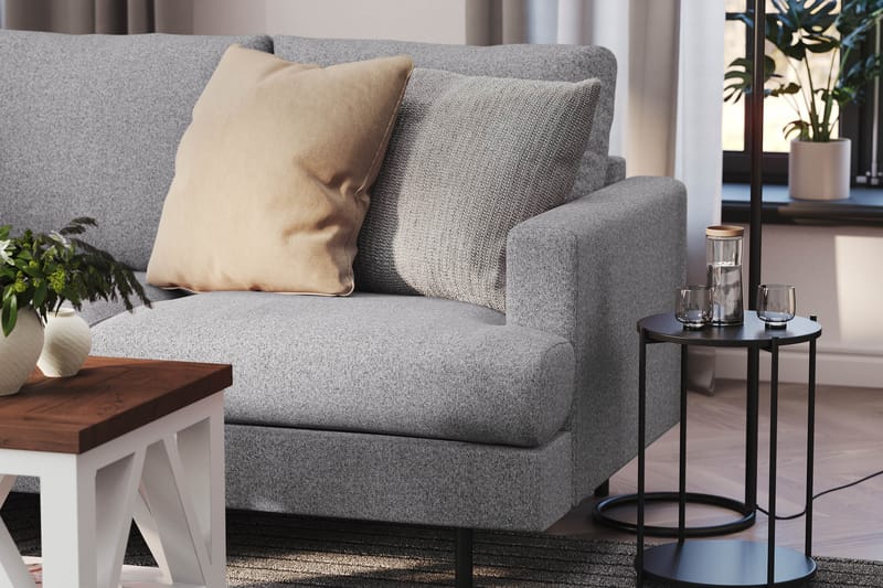 Menard Compact 3-seters Venstrevendt L-formet Divansofa i Stoff - Grå - Møbler - Sofaer - Sofaer med sjeselong - 3 seters sofa med divan