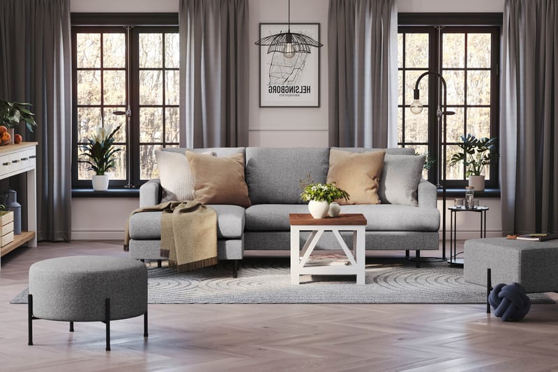Menard Compact 3-seters Venstrevendt L-formet Divansofa i Stoff - Grå - Møbler - Sofaer - Sofaer med sjeselong - 3 seters sofa med divan