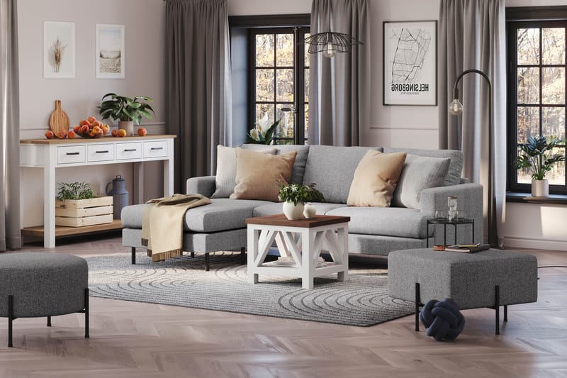 Menard Compact 3-seters Venstrevendt L-formet Divansofa i Stoff - Grå - Møbler - Sofaer - Sofaer med sjeselong - 3 seters sofa med divan