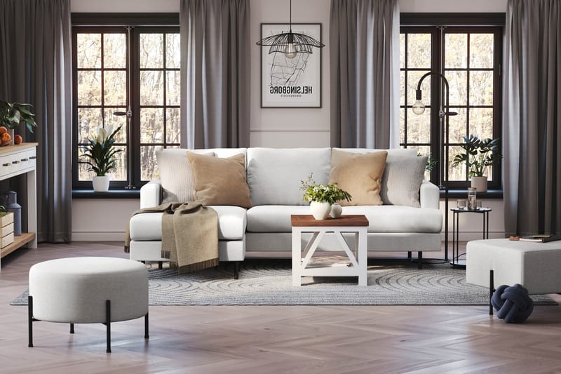Menard Compact 3-seters Venstrevendt L-formet Divansofa i Stoff - Lys grå - Møbler - Sofaer - Sofaer med sjeselong - 3 seters sofa med divan