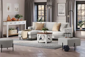 Menard Compact 3-seters Venstrevendt L-formet Divansofa i Stoff - Lys grå - Møbler - Sofaer - Sofaer med sjeselong - 3 seters sofa med divan