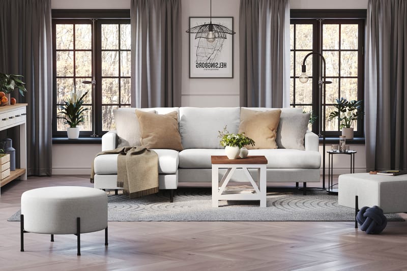Menard Compact 3-seters Venstrevendt L-formet Divansofa i Stoff - Lys grå - Møbler - Sofaer - Sofaer med sjeselong - 3 seters sofa med divan
