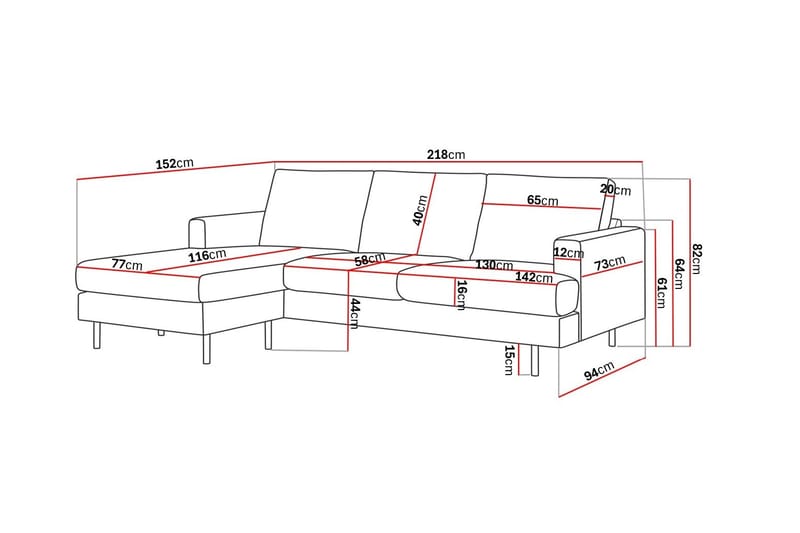 Menard Compact 3-seters Venstrevendt L-formet Divansofa i Stoff - Mørk grå - Møbler - Sofaer - Sofaer med sjeselong - 3 seters sofa med divan