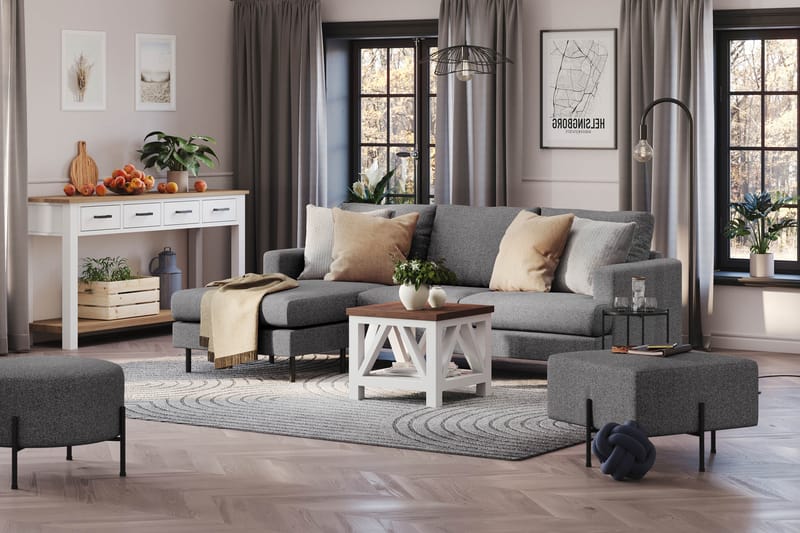 Menard Compact 3-seters Venstrevendt L-formet Divansofa i Stoff - Mørk grå - Møbler - Sofaer - Sofaer med sjeselong - 3 seters sofa med divan