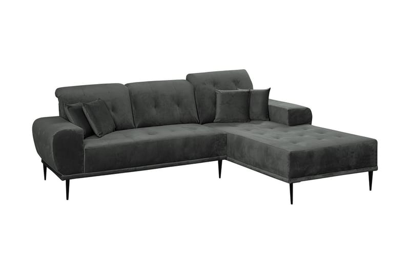 3-seters Sofa med Divan Rapana Høyre med Puter - Fløyel/Lysegrå/Svart - Fløyelssofaer - 3 seters sofa med divan - Sofaer med sjeselong