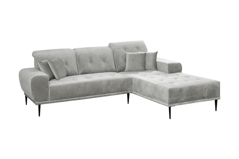 3-seters Sofa med Divan Rapana Høyre med Puter - Fløyel/Lysegrå - Fløyelssofaer - 3 seters sofa med divan - Sofaer med sjeselong