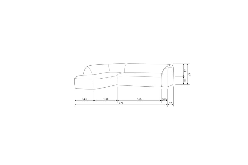 Sofa med sjeselong Mooli 3-seter - Grå/Svart - 3 seters sofa med divan - Sofaer med sjeselong