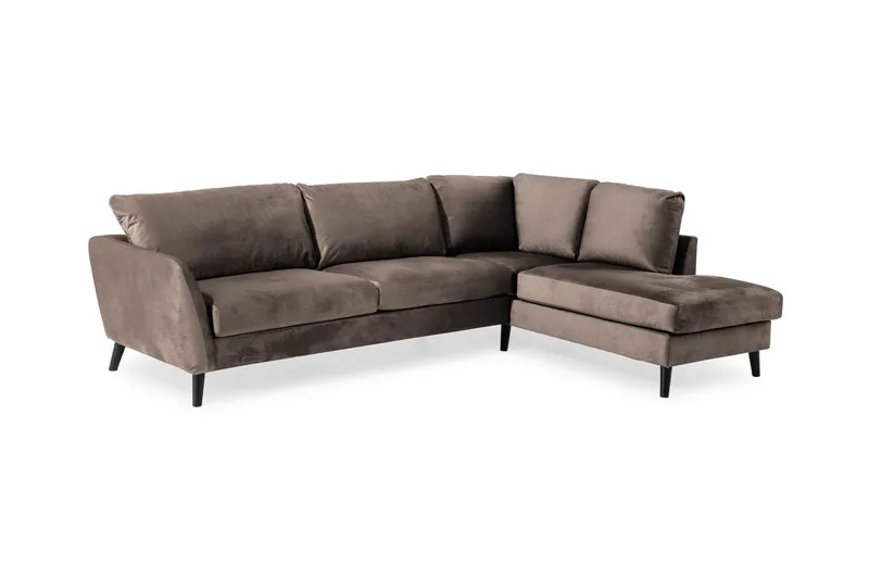 Trend 4-seters Høyrevendt L-formet Sjeselongsofa i Fløyel - Brun - Møbler - Sofaer - Sofaer med sjeselong - 4 seters sofa med divan