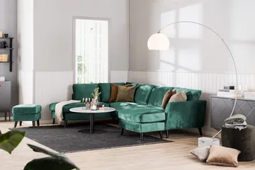 Trend 4-seters Høyrevendt L-formet Sjeselongsofa i Fløyel - Grønn - Møbler - Sofaer - Sofaer med sjeselong - 4 seters sofa med divan