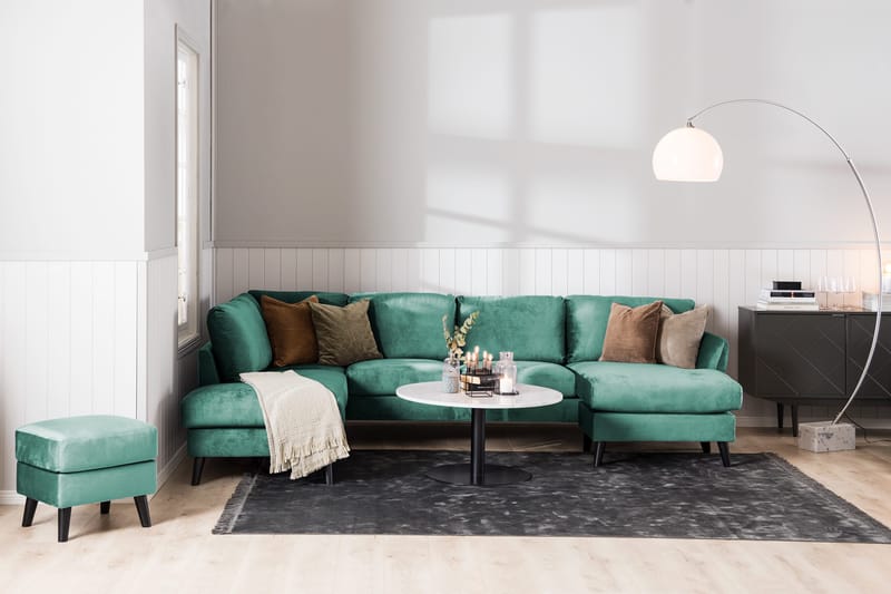 Trend 4-seters Høyrevendt L-formet Sjeselongsofa i Fløyel - Grønn - Møbler - Sofaer - Sofaer med sjeselong - 4 seters sofa med divan