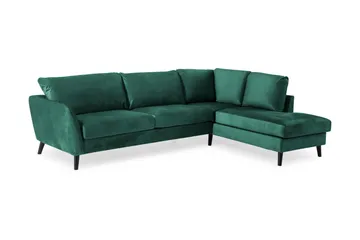 Trend 4-seters Høyrevendt L-formet Sjeselongsofa i Fløyel - Grønn - Møbler - Sofaer - Sofaer med sjeselong - 4 seters sofa med divan