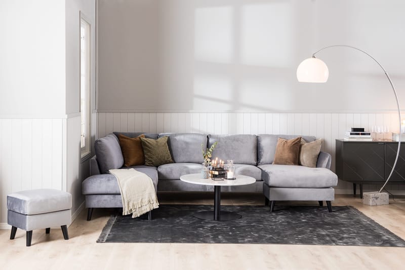 Trend 4-seters Høyrevendt L-formet Sjeselongsofa i Fløyel - Lys grå - Møbler - Sofaer - Sofaer med sjeselong - 4 seters sofa med divan