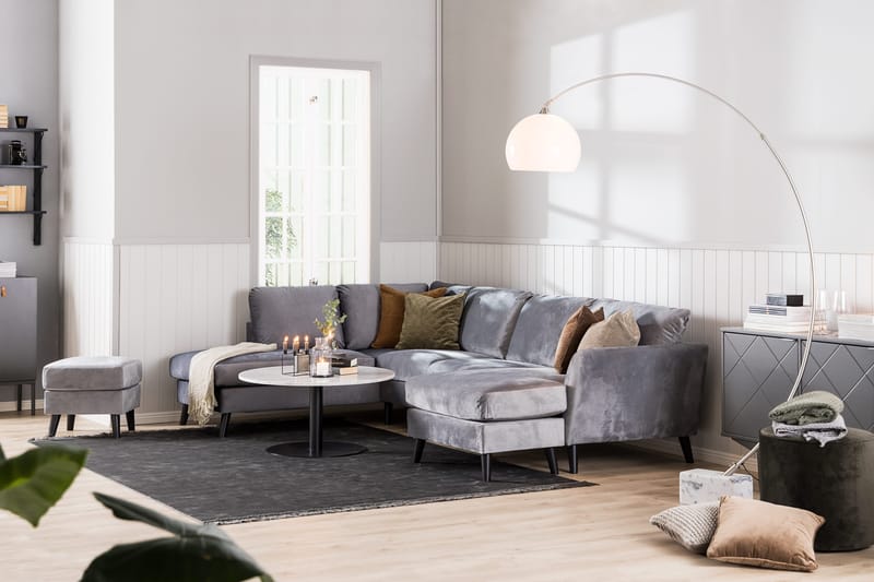 Trend 4-seters Høyrevendt L-formet Sjeselongsofa i Fløyel - Lysegrå - Møbler - Sofaer - Sofaer med sjeselong - 4 seters sofa med divan