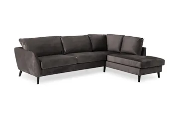 Trend 4-seters Høyrevendt L-formet Sjeselongsofa i Fløyel - Mørk grå - Møbler - Sofaer - Sofaer med sjeselong - 4 seters sofa med divan