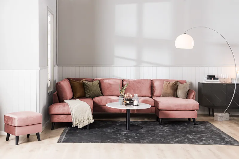 Trend 4-seters Høyrevendt L-formet Sjeselongsofa i Fløyel - Rosa - Møbler - Sofaer - Sofaer med sjeselong - 4 seters sofa med divan