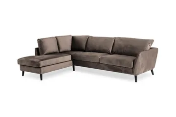 Trend 4-seters Venstrevendt L-formet Sjeselongsofa i Fløyel - Brun - Møbler - Sofaer - Sofaer med sjeselong - 4 seters sofa med divan