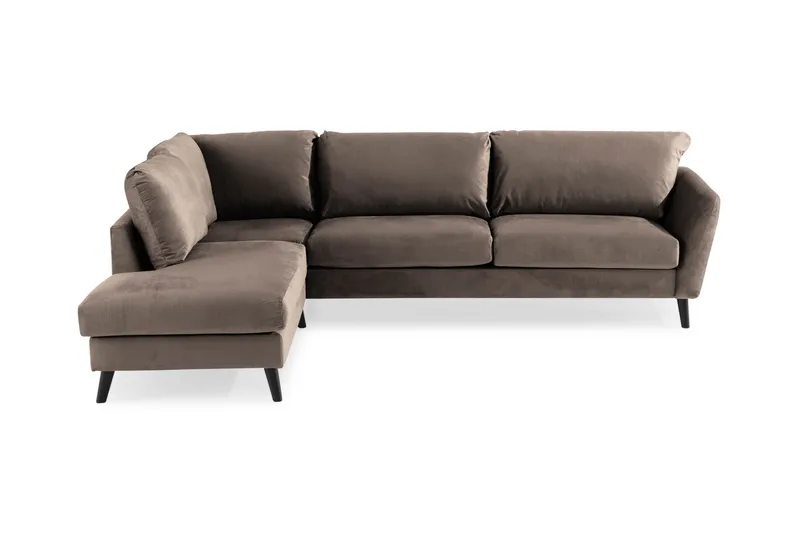 Trend 4-seters Venstrevendt L-formet Sjeselongsofa i Fløyel, Brun