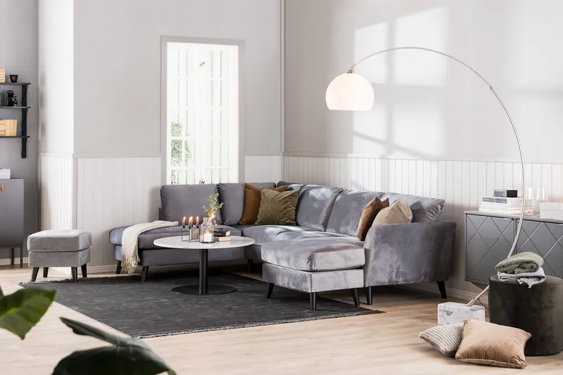 Trend 4-seters Venstrevendt L-formet Sjeselongsofa i Fløyel - Lysegrå - Møbler - Sofaer - Sofaer med sjeselong - 4 seters sofa med divan